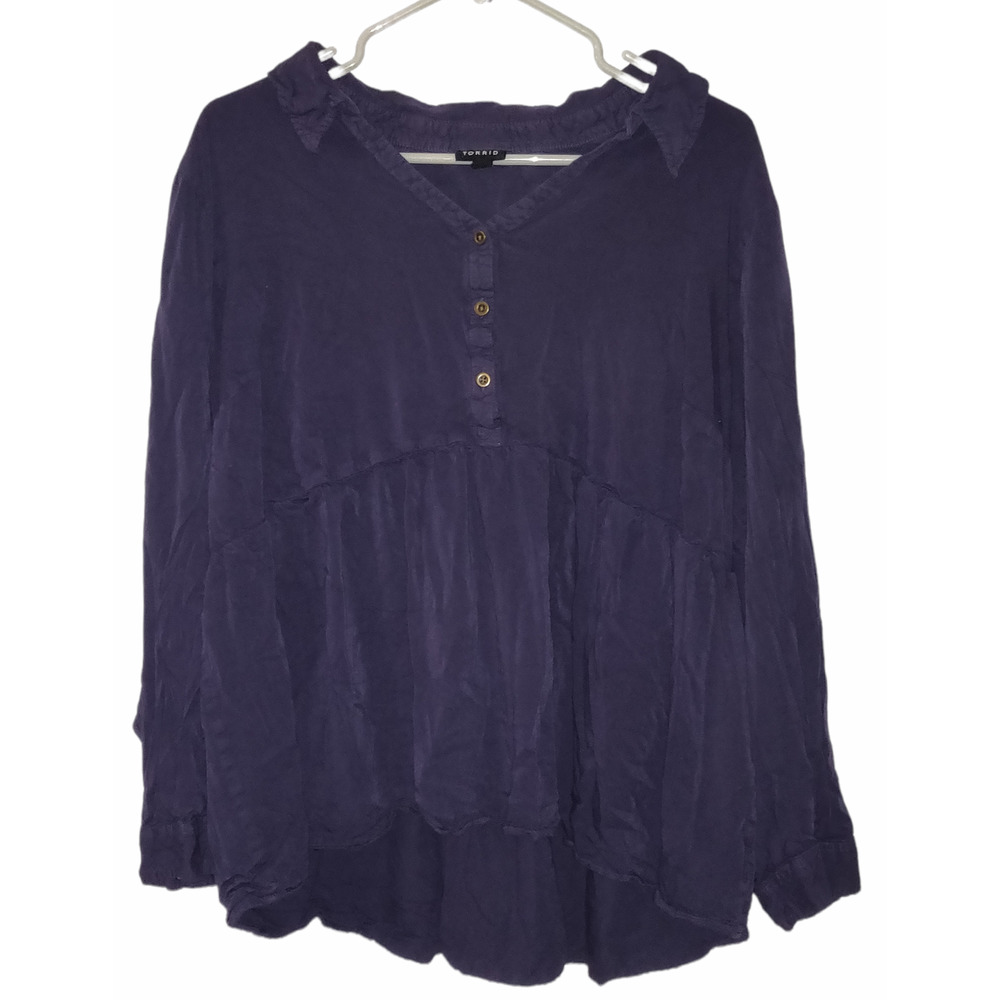 TORRID WOMEN'S BLUE LONG SLEEVE RUFFLED SHIRT SIZE 4